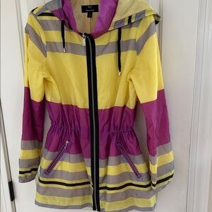Dennis Basso Striped Rain Jacket Windbreaker with Hood Size M